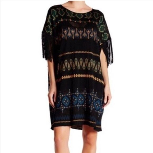 Rachel Zoe Size S Black Multicolor Knit Fringe Sleeve Designer Event Dress $395 - Picture 1 of 11